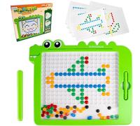 MalPlay Tableau magnétique Montessori pour enfants à partir de 3 ans, jeu magnétique avec 20 pochoirs différents, perles de mosaïque, modèles de puzzles dinosaures