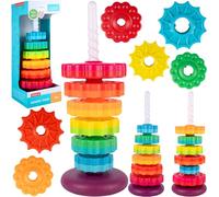 MalPlay Tour d'empilage colorée - Tour pyramide créative - 6 disques torsadés - Jouet à emboîter pour bébé avec filetage en spirale - Tour empilable à anneaux