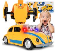 MalPlay Transforming Auto Buckel Auto Transformation avec son et lumière 1:24 Jaune Jouet pour enfants de 3 ans et plus