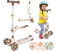 Malplay | trottinette à partir de 2 ans | tricycle | trottinette de ville | roues larges LED | pliable | beige | jusqu'à 30 kg, aluminium
