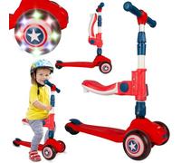 Malplay Trottinette de ville 2 en 1 pour enfant avec siège et roues LED 2 en 1 - Guidon réglable - Rouge - À partir de 3 ans - Cadeau