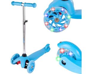 MalPlay Trottinette Enfant 3 Roues LED Guidon Réglable Bleu 50 kg | Trottinette lumineuse pour garçon et fille dès 3 ans, 3 roues stables en PU, guidon réglable 51-68 cm