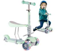 Malplay Trottinette tricycle pour enfant avec siège et roues LED Gris menthe Hauteur réglable à partir de 2 ans