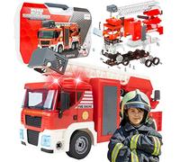 MalPlay Véhicule de pompier à monter soi-même 95 pièces avec tournevis dans coffret lumière et son pour petits mécaniciens et ingénieurs à partir de 3 ans