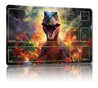 Malqiqi Tapis de jeu pour MTG, avec sacs de rangement gratuits, tapis de jeu 61 x 35,6 cm, tapis de jeu JCC et tapis de jeu de société pour cartes, tapis de souris tapis de bureau (dinosaure 5-combat