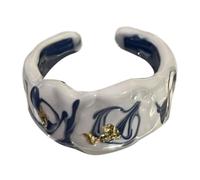 MALSSE Bagues ouvertes élégantes avec feuille d'or réglable en céramique pour les amateurs de mode bijoux pour femmes, taille unique, Comme décrit, Comme décrit.