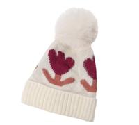 MALSSE Bonnet d'hiver unisexe pour enfants avec motif flocon de neige/cœur/fleur, couvre-chef tricoté confortable pour les fêtes de fin d'année, tricot chaud, blanc, Taille unique