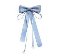 MALSSE Broche vintage réglable avec nœud papillon pour femme, mariage, cravate, perles, ruban, nœud, chemise, jabot, fête, rendez-vous galant, Broche bleu ciel, taille unique