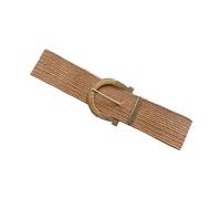 MALSSE Ceinture tissée en coton et lin pour femme, robe longue, accessoire de taille avec design élastique réglable, ceinture tissée en paille, marron clair, taille unique