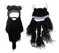 MALSSE Chapeau de corne de barbe tricoté pour adulte drôle Halloween Cosplay Ski Barbare Vagabond Vintage Casquette d'hiver tendance pour femme