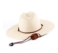 MALSSE Chapeau de plage en paille tissée populaire avec sangle réglable, protection solaire Panama pour piscine et randonnée, pour femme, coupe-vent et sangle réglable, beige, Taille unique