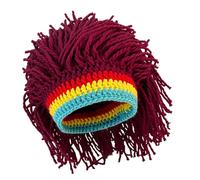 MALSSE Chapeau d'hiver entrelacé avec plan de cheveux ébouriffés et cache-oreilles chauds pour homme et femme - Chapeau de comédie en polyester fin, bordeaux, taille unique