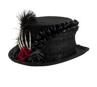 MALSSE Chapeau victorien en laine réglable avec main squelette avec rose et détails en dentelle pour femme, festival de musique, victorien, Noir , Taille unique