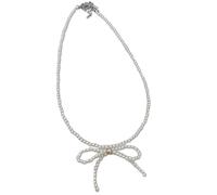 MALSSE Collier de perles tendance élégant avec nœud papillon avec pendentif imitation perles - Bijoux pour les fêtes, Pearl bow necklace, Comme décrit, Comme décrit.