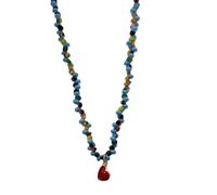 MALSSE Collier rétro avec pendentif en forme de cœur en perles de verre bleu réglable fait à la main pour les tenues quotidiennes collier de perles à breloques d'amour antique
