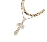 MALSSE Élégant collier avec croix et chaîne cubaine en diamants - Unisexe - Design de chaîne cubaine - Bijoux de cou polyvalents - Occasions multiples, cuban chain 2, Comme décrit, Comme décrit.