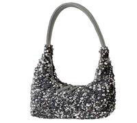 MALSSE Élégant petit sac à bandoulière compact pour femme avec paillettes étincelantes fermeture éclair aisselle sac à main élégant pour femme, Argenté., One Size