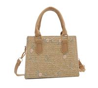 MALSSE Élégant sac à main de plage en paille tissée avec broderie florale, petit sac à bandoulière avec poignée supérieure pour les voyages et le shopping, sac à bandoulière décontracté en paille