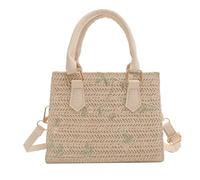 MALSSE Élégant sac à main de plage en paille tissée avec broderie florale, petit sac à bandoulière avec poignée supérieure pour les voyages et le shopping, sac à bandoulière décontracté en paille