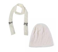 MALSSE Ensemble bonnet écharpe tricoté chaud unisexe pull d'hiver fait main chapeau avec cordon de serrage pour sports de plein air coupe-vent protection du visage, blanc, taille unique