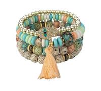 MALSSE Ensemble de 4 pièces style mauvais œil pour femme comprenant des pompons en cristal et une chaîne de perles