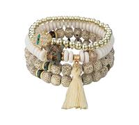 MALSSE Ensemble de 4 pièces style mauvais œil pour femme comprenant des pompons en cristal et une chaîne de perles