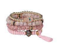 MALSSE Ensemble de 4 pièces style mauvais œil pour femme comprenant des pompons en cristal et une chaîne de perles