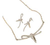 MALSSE Ensemble élégant collier et boucles d'oreilles avec nœud papillon - Accessoires de bijoux élégants pour un usage quotidien, rendez-vous, fêtes, rassemblements, Large bow, Comme décrit, Comme