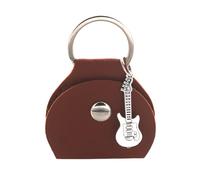 MALSSE Étui en cuir synthétique pour médiator de guitare avec porte-clés et petit pendentif, Sac à médiator marron argenté