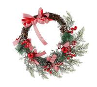 MALSSE Festives Couronne en bois avec pommes de pin de Noël et nœuds pour inviter la maison Couronne de Noël en bois