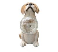 MALSSE Figurine solaire étanche en résine pour chien tenant des statues de boule pour décoration extérieure de jardin, décoration de jardin