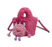 MALSSE Joli sac à bandoulière en peluche - Petit sac à main en peluche - Bandoulière amovible pour femme - Automne et hiver, Rouge, One Size