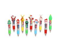 MALSSE Lot de 10 stylos à bille rétractables multicolores de Noël 4 couleurs en 1 Pointe de 0,7 mm Écriture lisse Fournitures scolaires de bureau Stylo de Noël