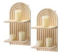 MALSSE Lot de 2 étagères murales arquées en bois double couche pour plantes, étagères flottantes pour cuisine, salle de bain, décoration d'intérieur minimaliste, décoration d'intérieur