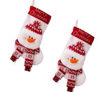 MALSSE Lot de 2 paires de chaussettes de Noël en peluche à suspendre pour la maison Motif Père Noël/bonhomme de neige/cerf
