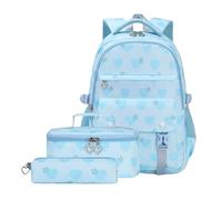 MALSSE Lot de 3 sacs à dos d'école pour filles avec sac à déjeuner et trousse à crayons, sac à dos décontracté, sac à dos pour étudiante, adolescente, bleu, Beauté de masse