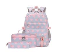 MALSSE Lot de 3 sacs à dos d'école pour filles avec sac à déjeuner et trousse à crayons, sac à dos décontracté, sac à dos pour étudiante, adolescente, gris, Beauté de masse