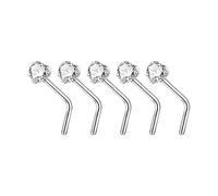 MALSSE Lot de 5 piercings de nez tendance en alliage en forme de L et anneau avec zircon cubique élégant pour un usage quotidien décontracté confortable, WWW, Comme décrit, Comme décrit.