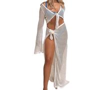 MALSSE Maillot de bain pour femme - Haut court en crochet à col en V et jupe portefeuille - Haut court en crochet et jupe portefeuille