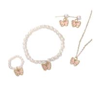 MALSSE Parure de bijoux avec pendentif papillon pour fille - Élégant pendentif papillon et perles - Pour tous les jours et rendez-vous
