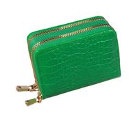 MALSSE Petit portefeuille contemporain pour femme avec fermeture éclair sécurisée en relief en cuir PU pour cartes multi-cartes, Vert, Beauté de masse