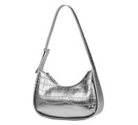 MALSSE Petit sac à bandoulière en cuir synthétique pour femme, sac à main tendance, croissant sous les aisselles, pour voyage, petit sac à main pour femme, mode féminine, en cuir PU, Argenté., One