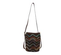 MALSSE Petit sac à bandoulière en cuir synthétique pour femme - Style coréen - Style vintage - Rayures colorées - Pour femme, bleu, One Size