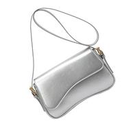 MALSSE Petit sac à bandoulière rétro en cuir synthétique pour femme, sac à main simple, sac à main tendance en cuir PU pour femme, petit sac à main simple, Argenté., Taille unique