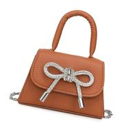 MALSSE Petit sac à main à la mode avec nœud papillon couleur unie en cuir PU carré pour femme accessoire de mode, marron, One Size