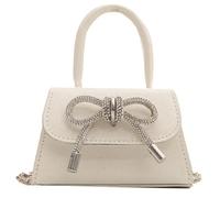 MALSSE Petit sac à main à la mode avec nœud papillon couleur unie en cuir PU carré pour femme accessoire de mode, blanc, One Size