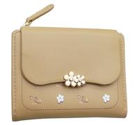 MALSSE Petit sac à main en cuir synthétique avec imprimé floral pour femme - Poche pour espèces - Plusieurs emplacements pour cartes - Porte-monnaie court, kaki