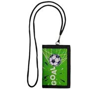 MALSSE Portefeuille à trois volets pour garçon avec cordon de serrage, poche zippée pour pièces de monnaie et porte-cartes, Ballon de football Black Side