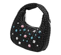 MALSSE Sac à bandoulière assorti pour femme - Sac à main tendance en forme de croissant de strass - Sac à main en cuir synthétique - Sac à main plissé en cuir synthétique pour le quotidien, Noir , One