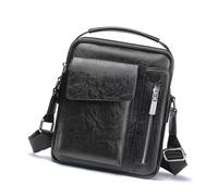 MALSSE Sac à bandoulière élégant en cuir synthétique pour homme avec plusieurs poches et sangle réglable, petit sac à bandoulière rétro en cuir synthétique, Noir , One Size